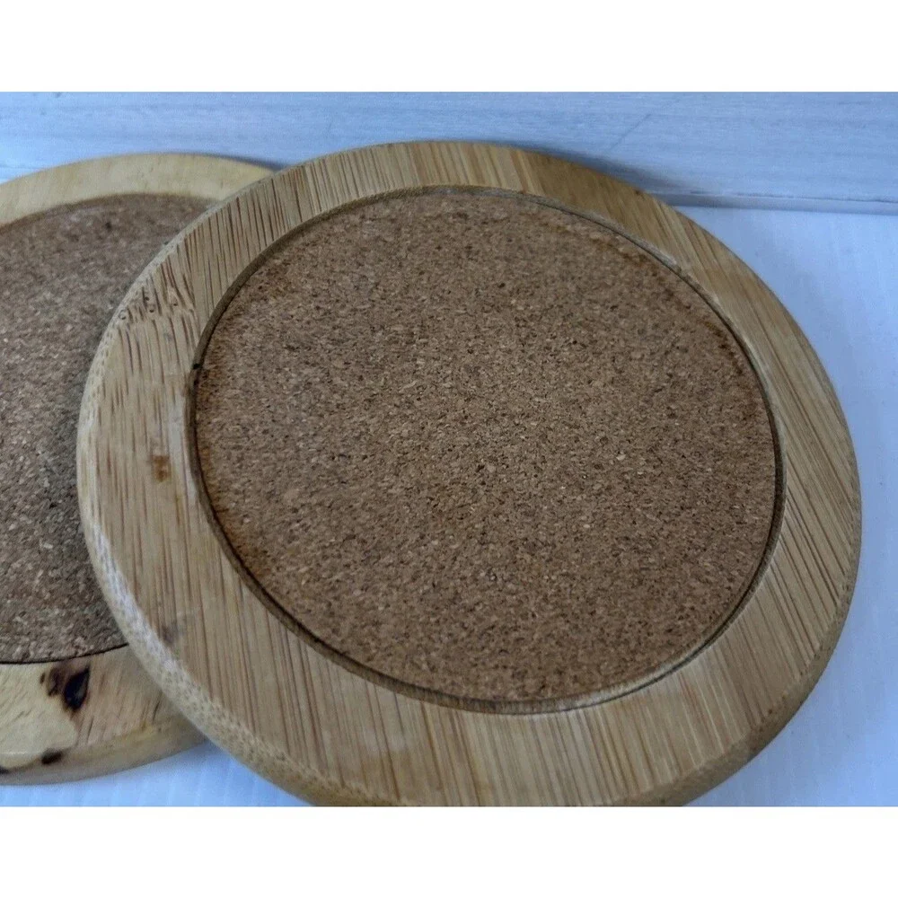 2015 BETTER HOMES Set Of 4 BAMBOO & CORK COASTERS IN Metal Holder